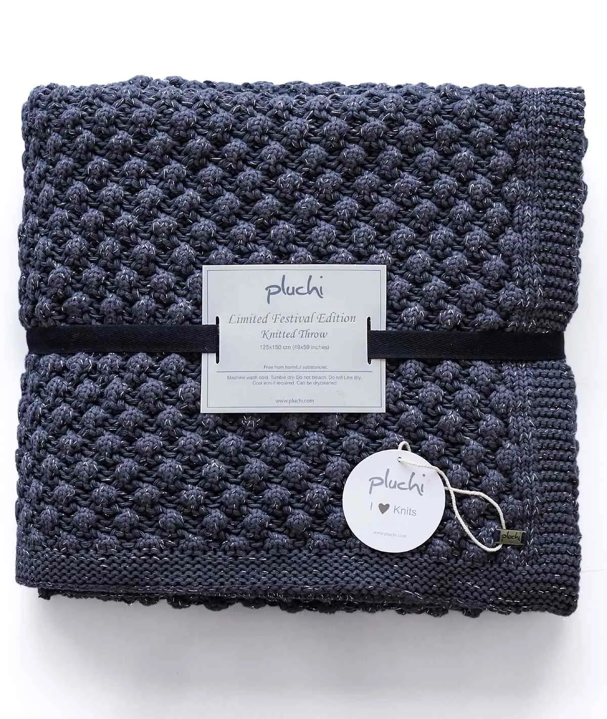 Popcorn Dark Grey with Silver Metallic Yarn 100% Cotton Knitted All Season AC Throw Blanket