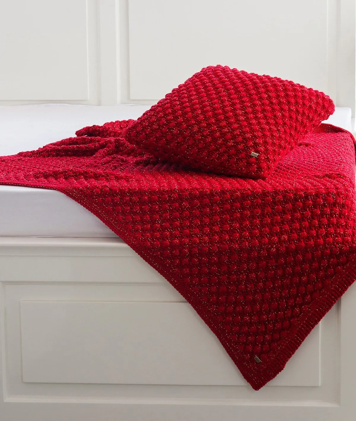 Popcorn - Red with Gold Metallic Yarn 100% Cotton Knitted All Season AC Throw Blanket