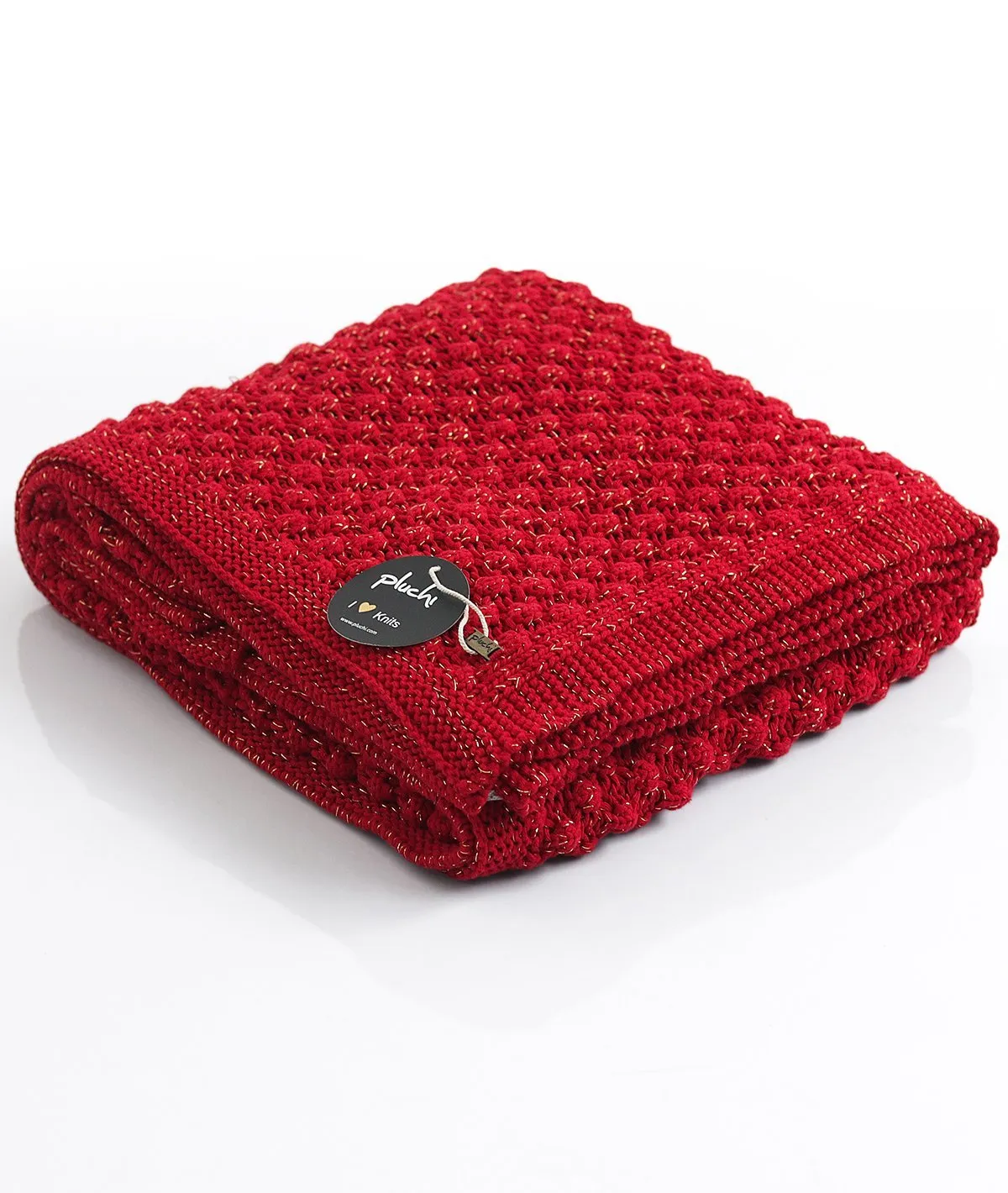 Popcorn - Red with Gold Metallic Yarn 100% Cotton Knitted All Season AC Throw Blanket
