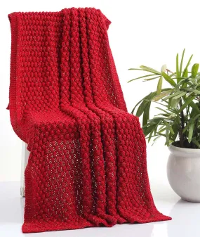Popcorn - Red with Gold Metallic Yarn 100% Cotton Knitted All Season AC Throw Blanket