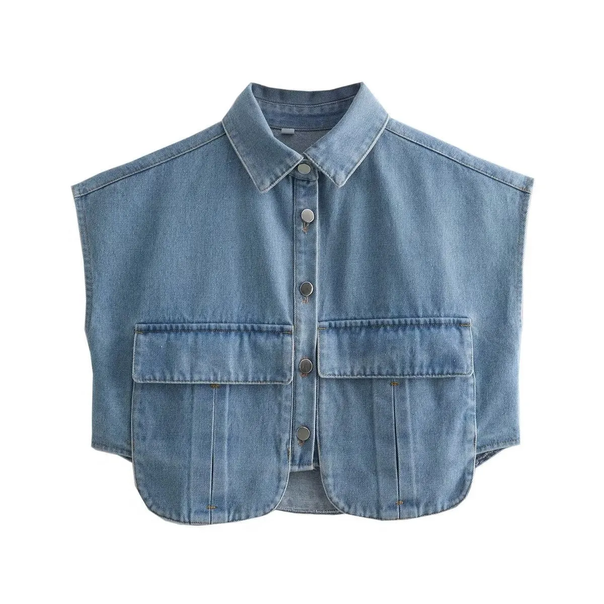 Pre Order:  Double Pockets Cropped Denim Vest