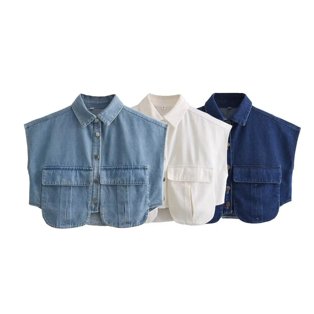 Pre Order:  Double Pockets Cropped Denim Vest