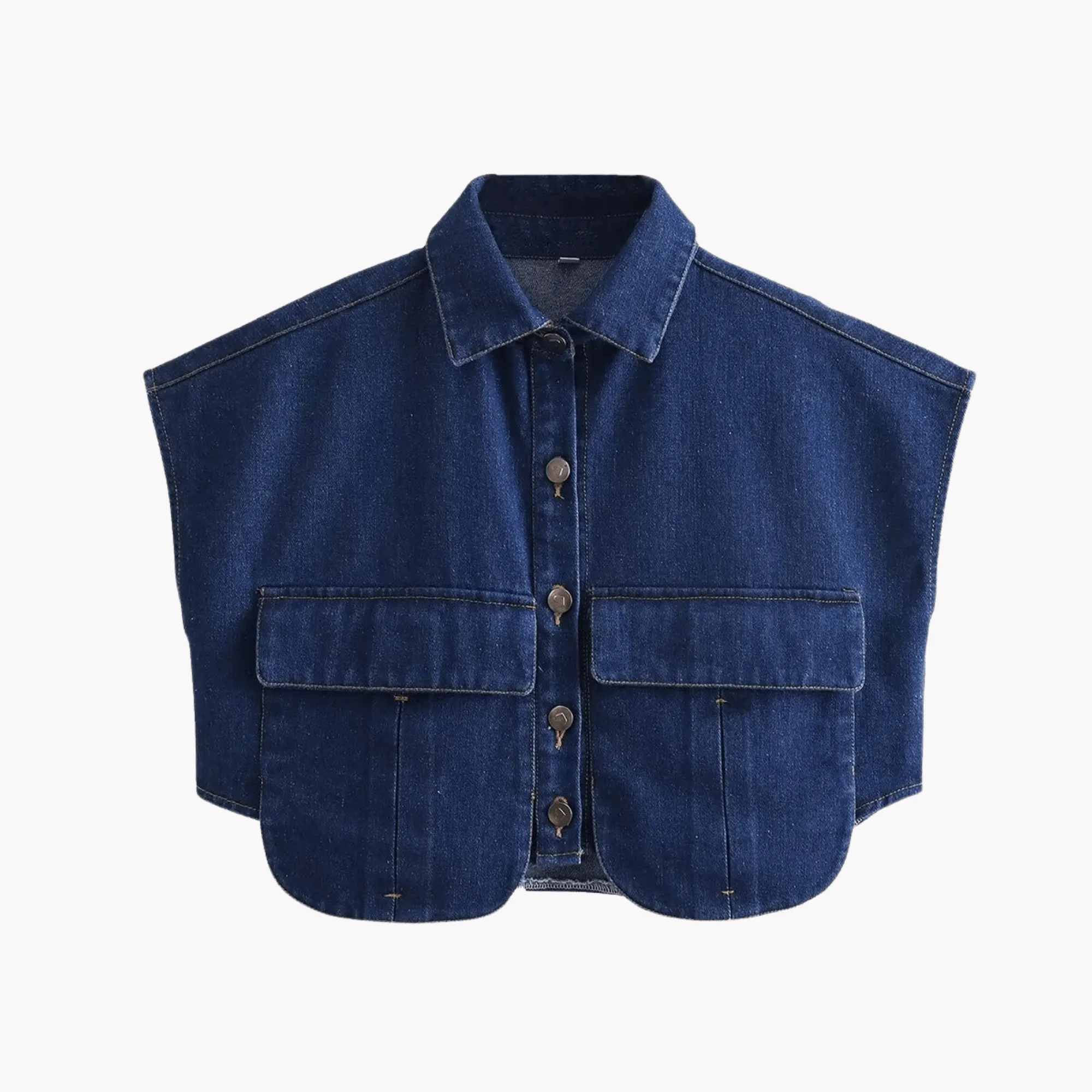 Pre Order:  Double Pockets Cropped Denim Vest