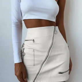 PU leather zipper skirt