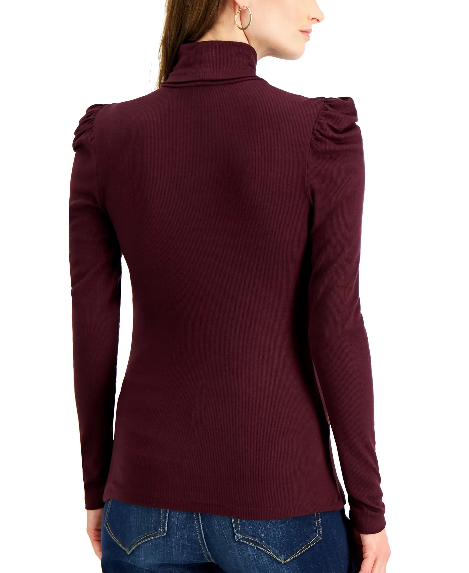 Puff-Sleeve Turtleneck Top
