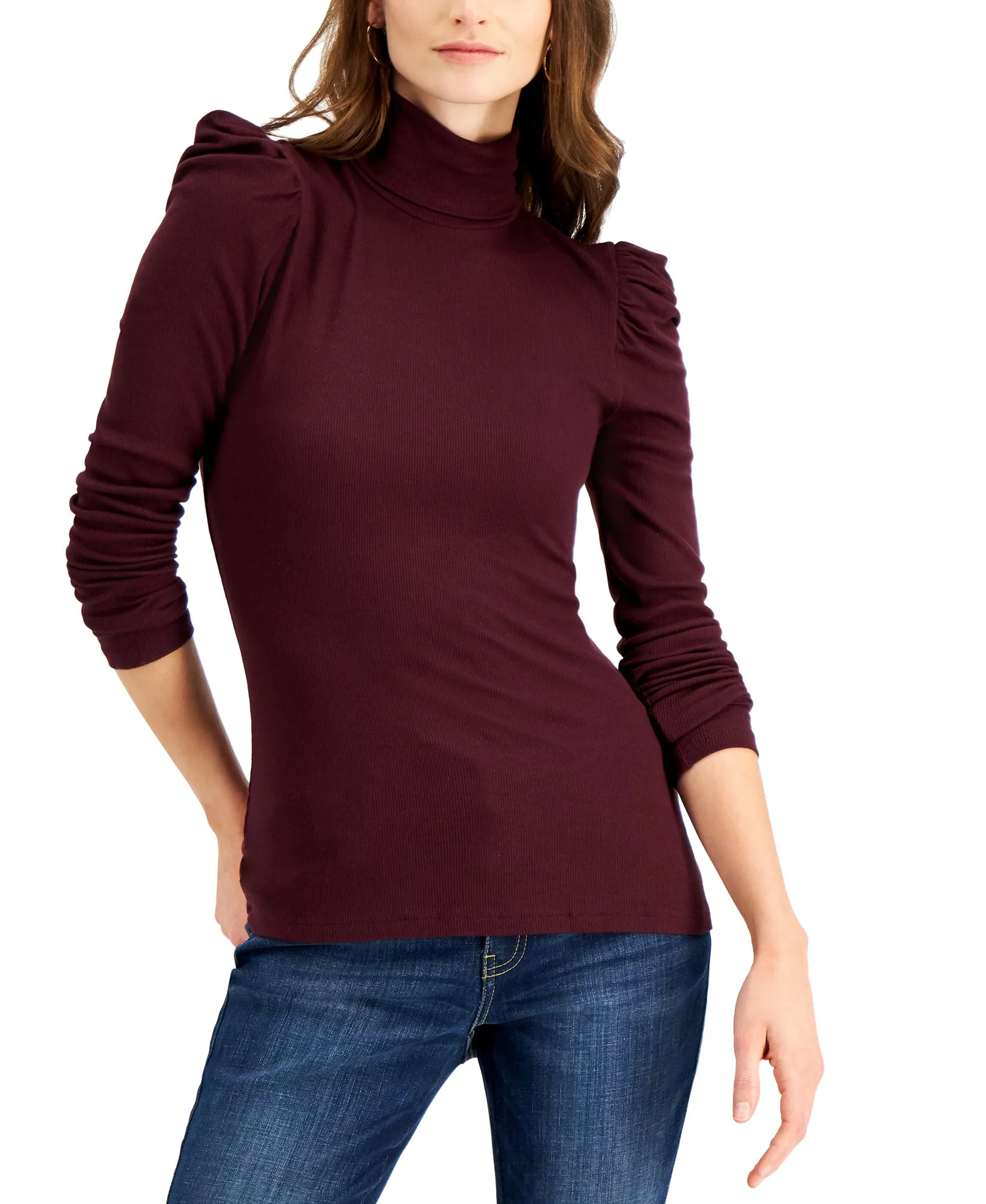 Puff-Sleeve Turtleneck Top