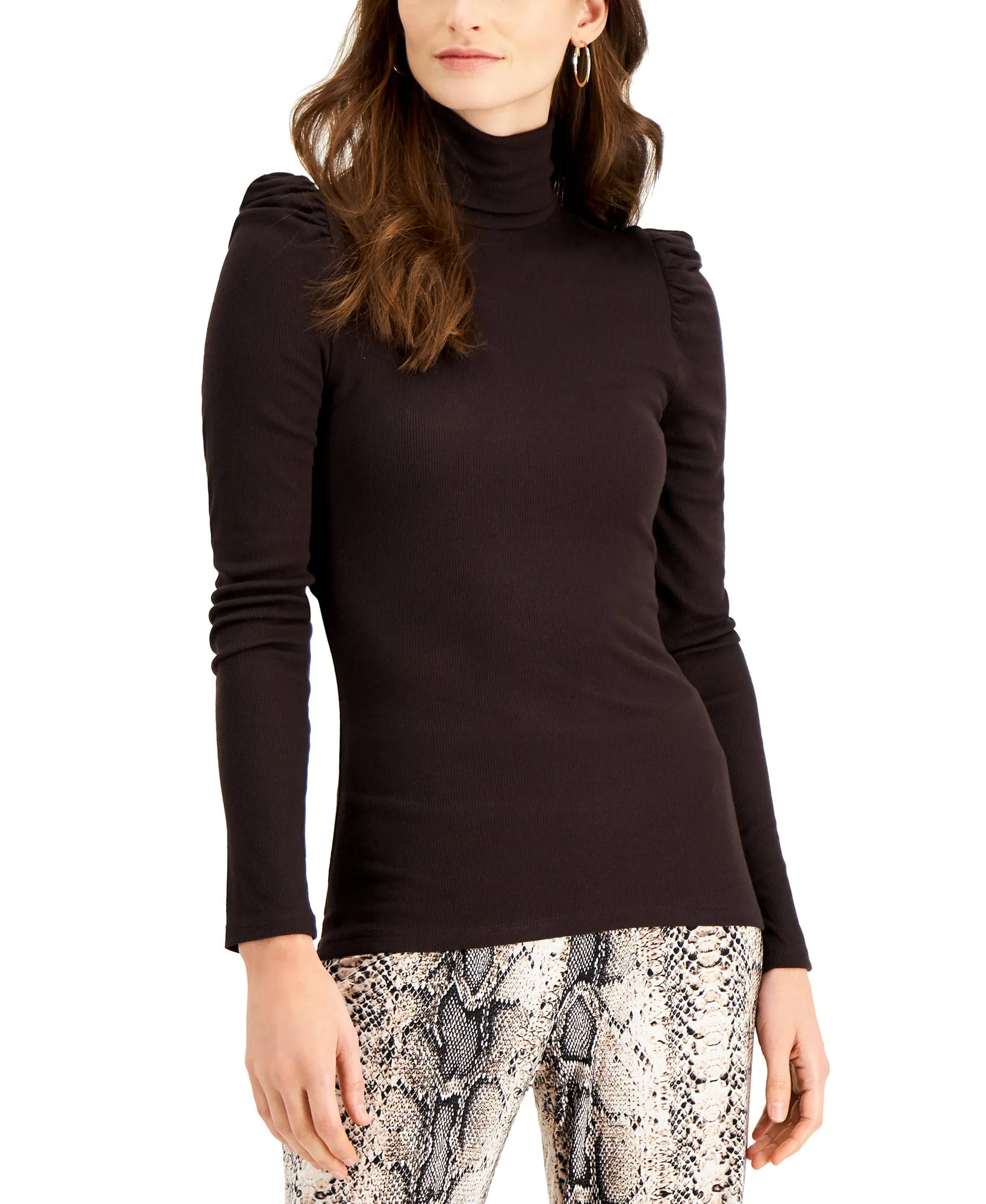 Puff-Sleeve Turtleneck Top