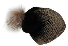 Rebecca and Rifka Knitted Ombre Metallic Beanie with Pompom(BW-122-BKGD)
