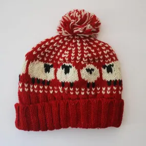 Red Sheep Bobble Hat (100% Hand Knitted Wool)