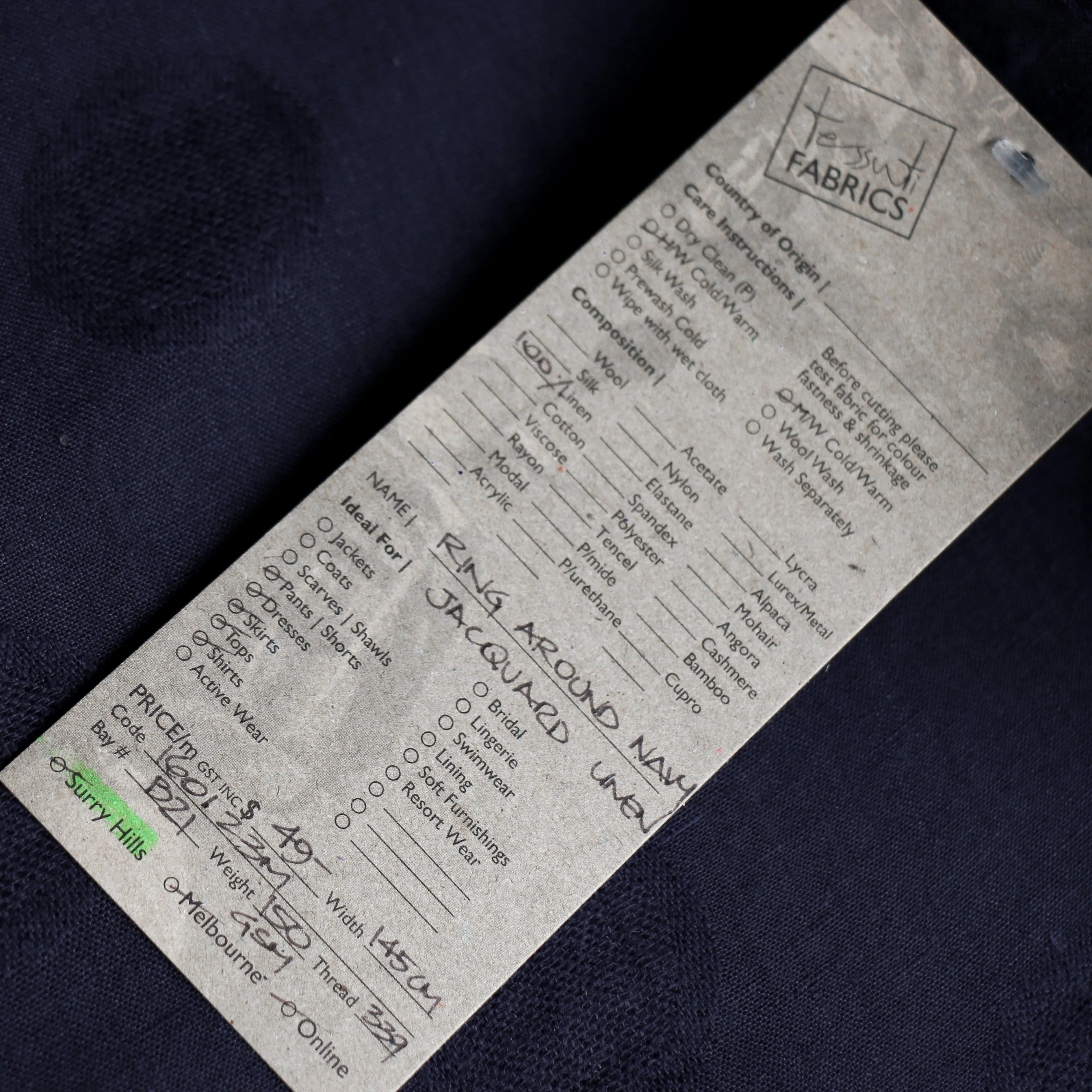 Remnant of Ring Around Jacquard Linen - Navy