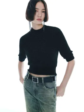 Ribbed Trim Knitted Top