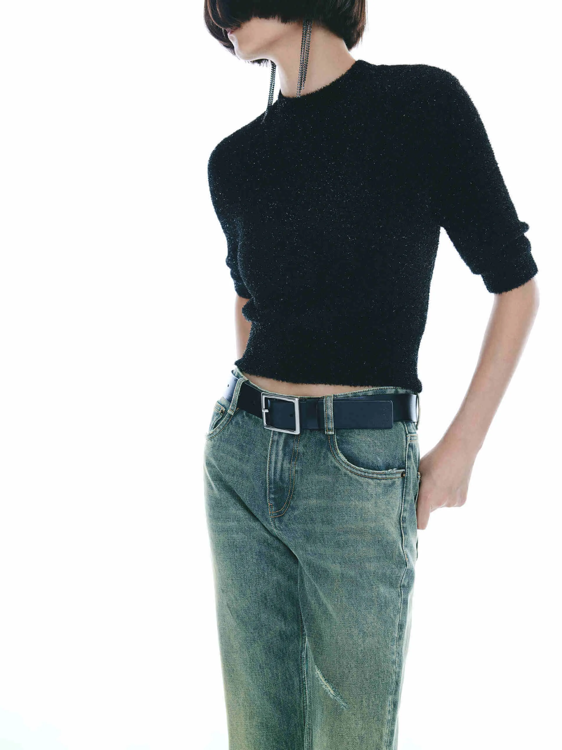 Ribbed Trim Knitted Top
