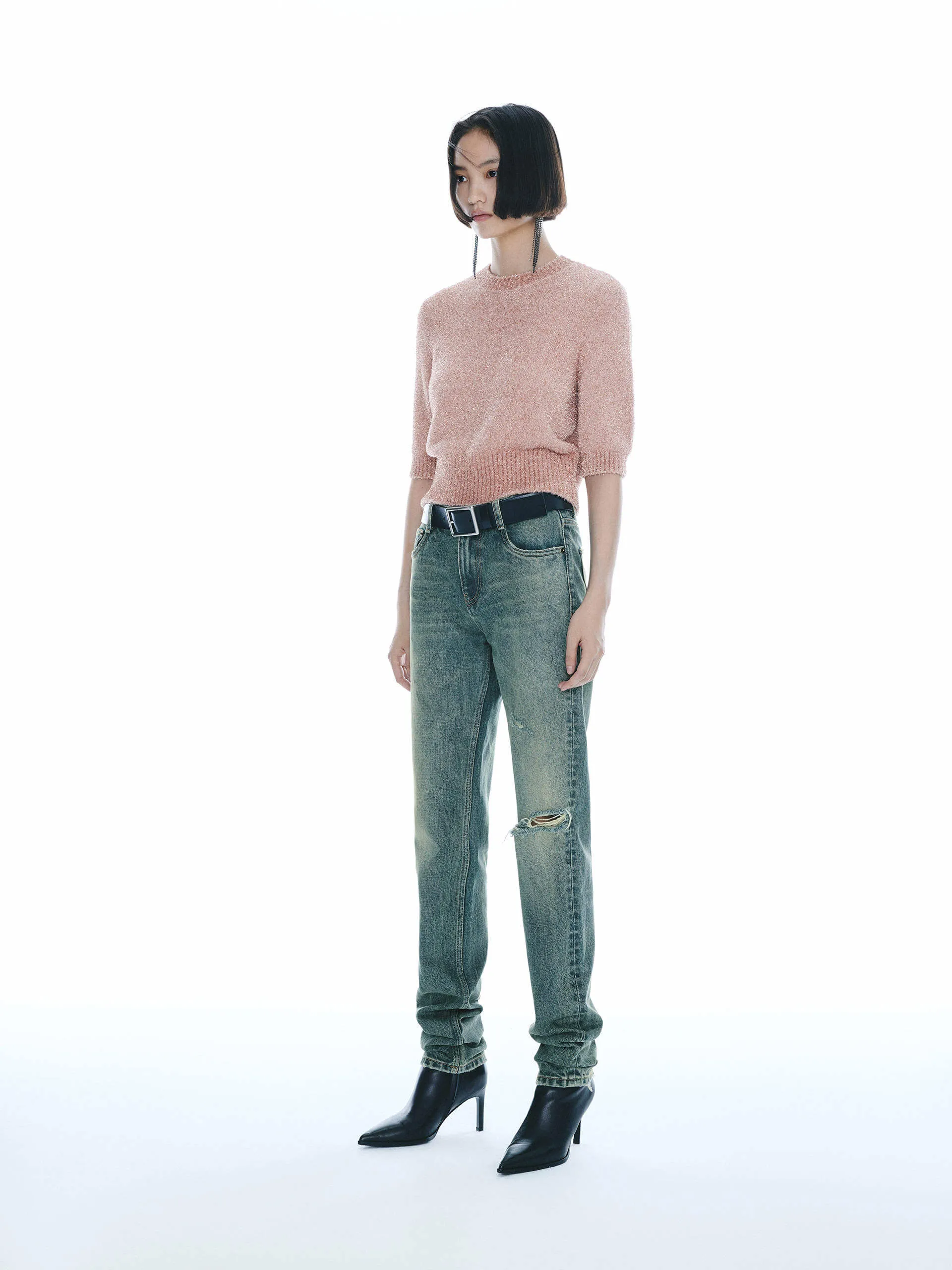 Ribbed Trim Knitted Top