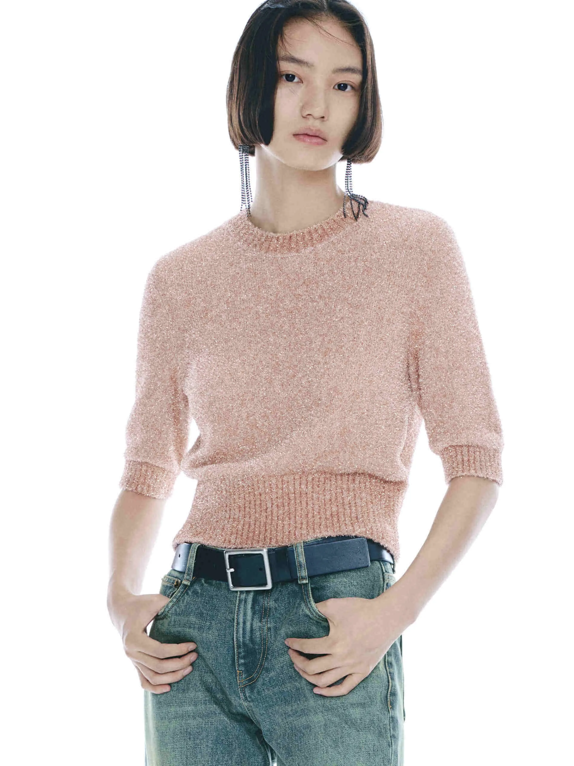 Ribbed Trim Knitted Top