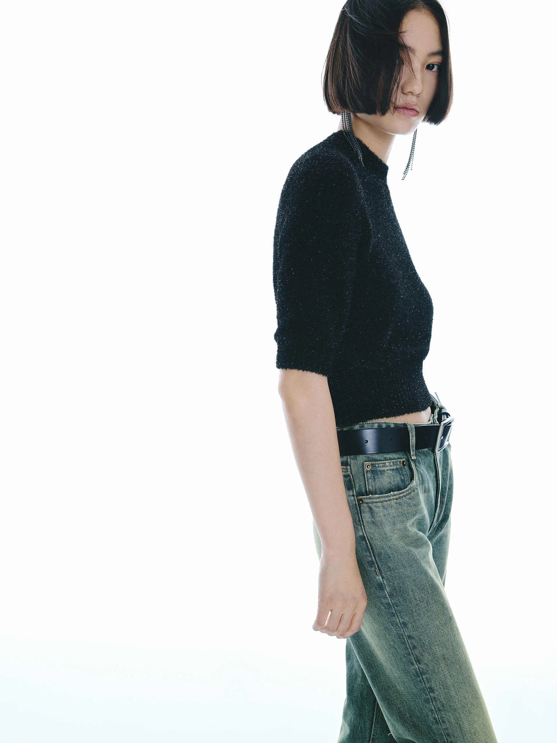 Ribbed Trim Knitted Top