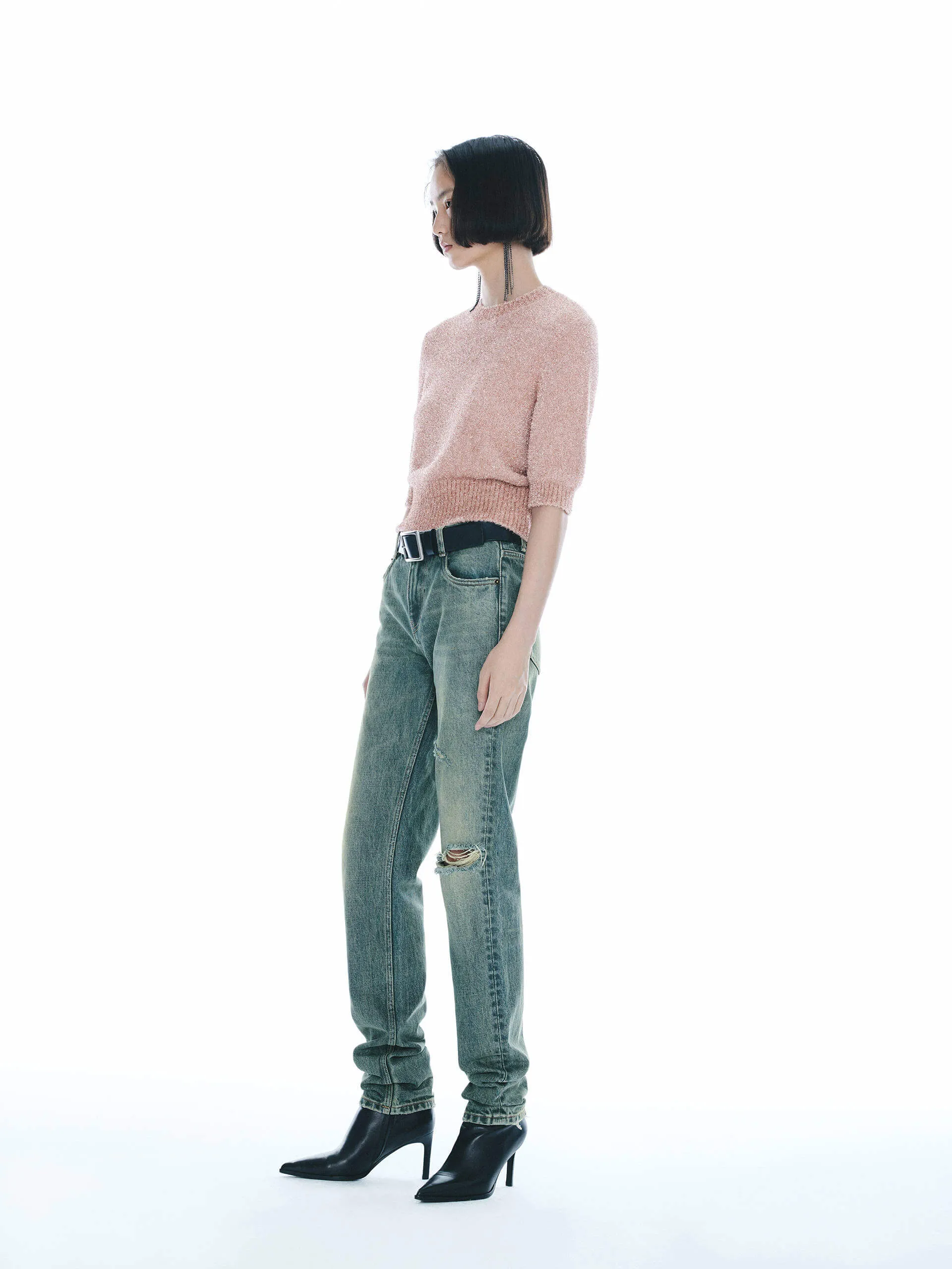 Ribbed Trim Knitted Top