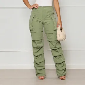 Ruched Elastic Waist Cargo Pants