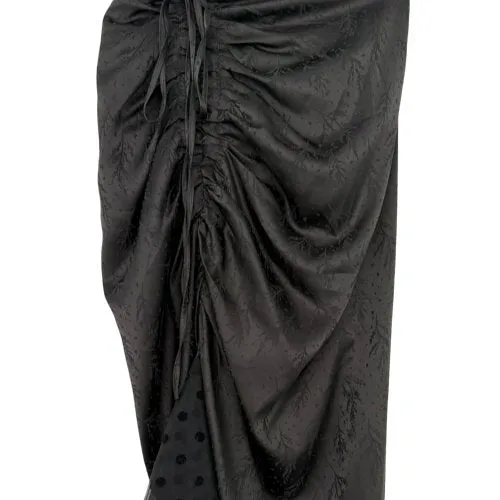 Satin and chiffon dot ruched skirt