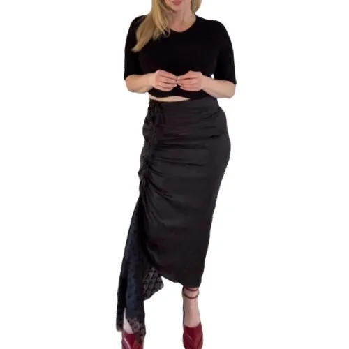 Satin and chiffon dot ruched skirt