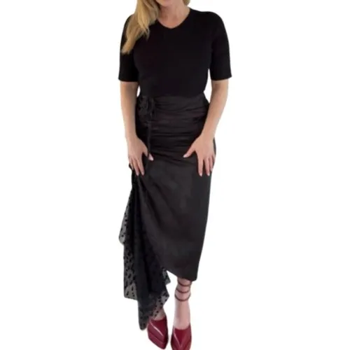 Satin and chiffon dot ruched skirt