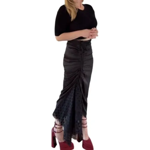 Satin and chiffon dot ruched skirt
