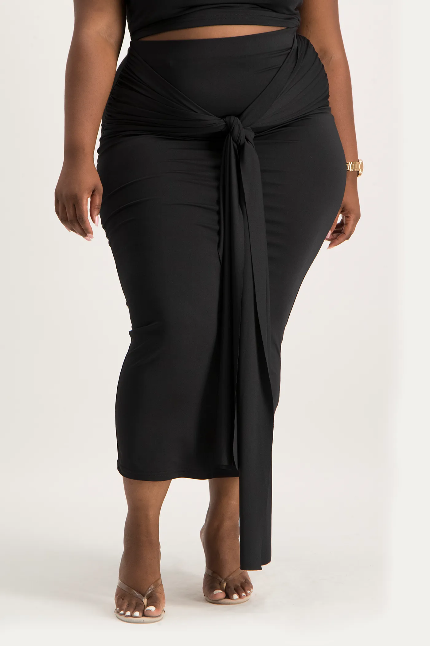 Savannah Wrap Tie Detail Skirt - Black