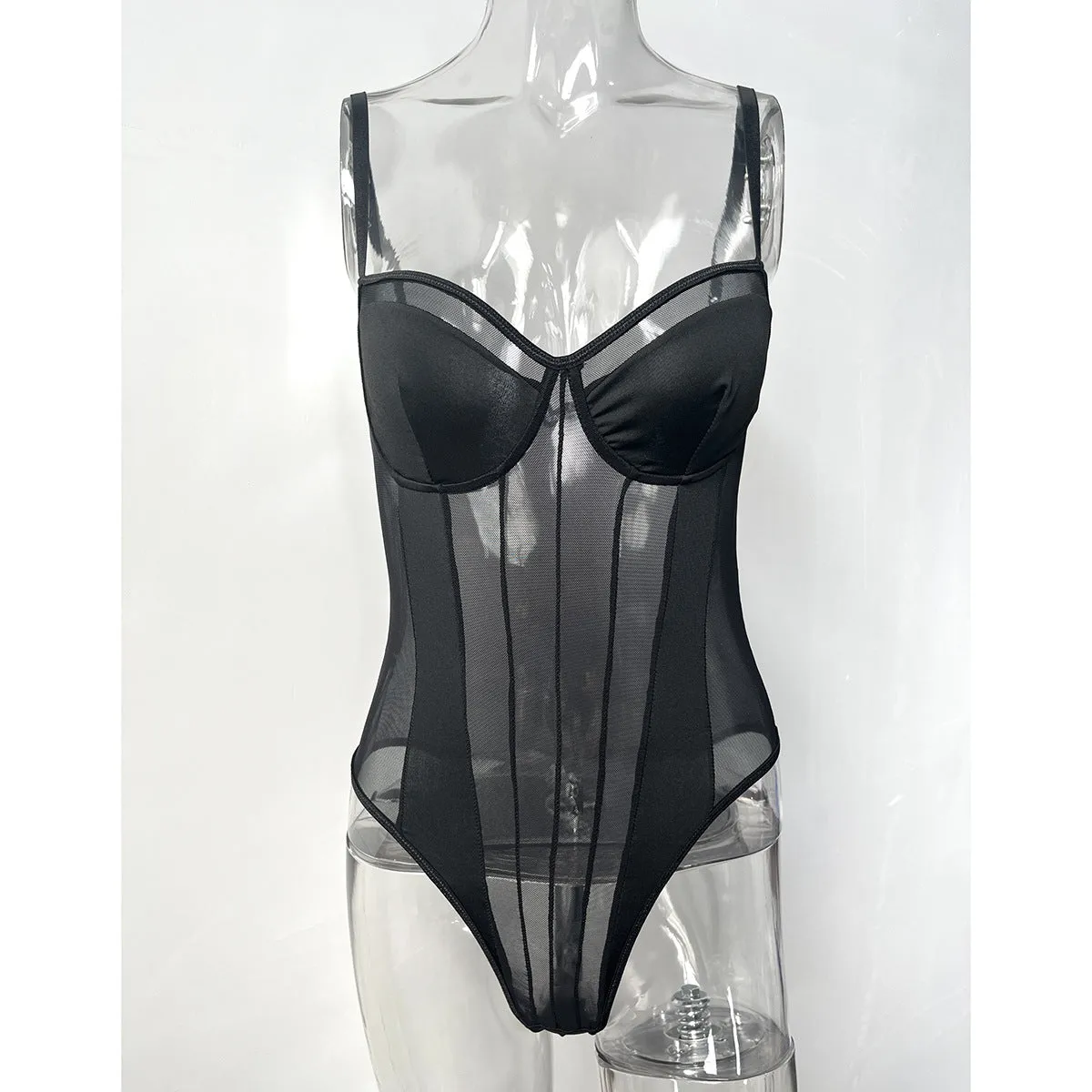 Sensuous Sheer Lace and Mesh Panel Jumpsuit with Open Back