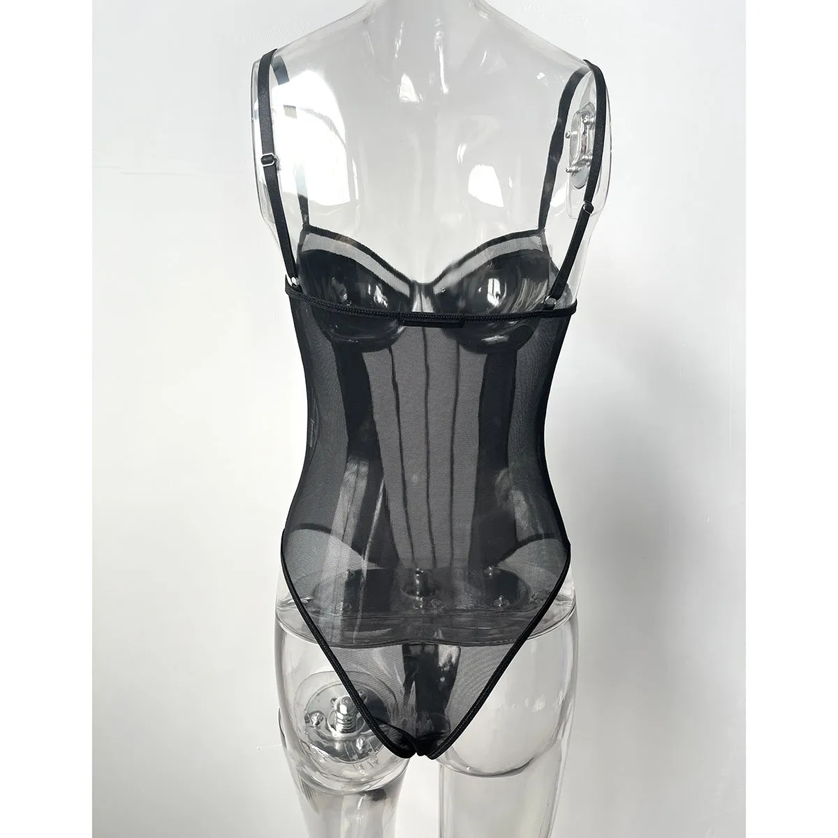 Sensuous Sheer Lace and Mesh Panel Jumpsuit with Open Back