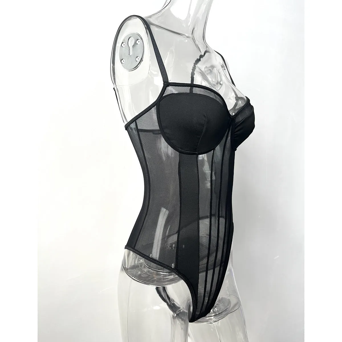 Sensuous Sheer Lace and Mesh Panel Jumpsuit with Open Back