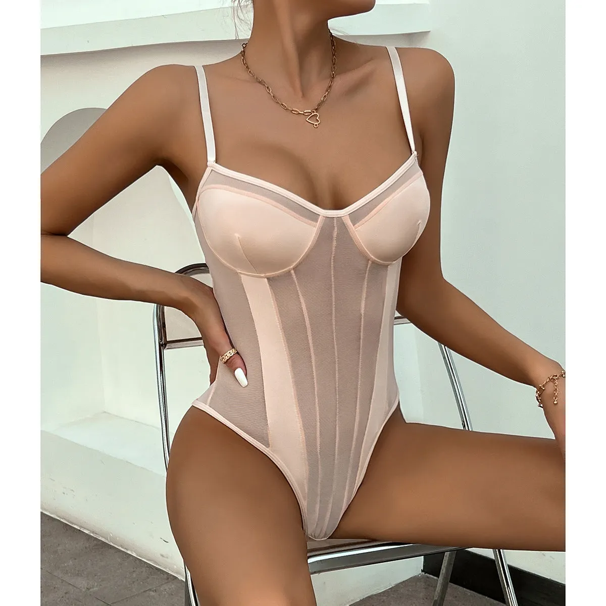 Sensuous Sheer Lace and Mesh Panel Jumpsuit with Open Back
