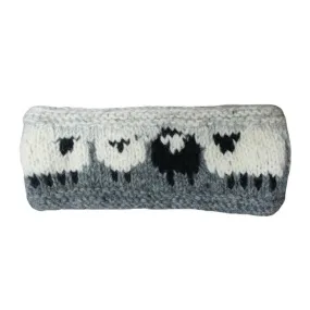 Sheep Headband (100% Handknitted Wool) Grey