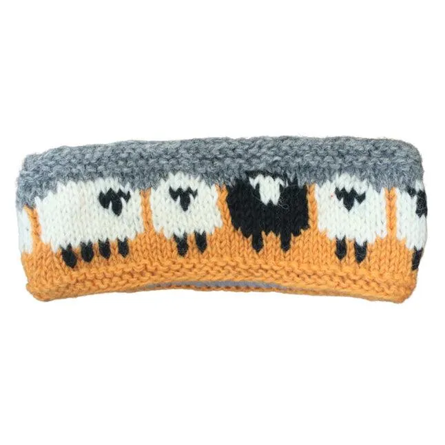 Sheep Headband (100% Handknitted Wool) Ochre