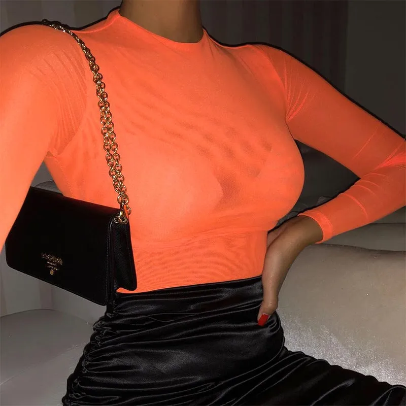 Sheer Mesh Long Sleeve Bodysuit