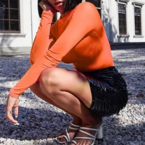 Sheer Mesh Long Sleeve Bodysuit