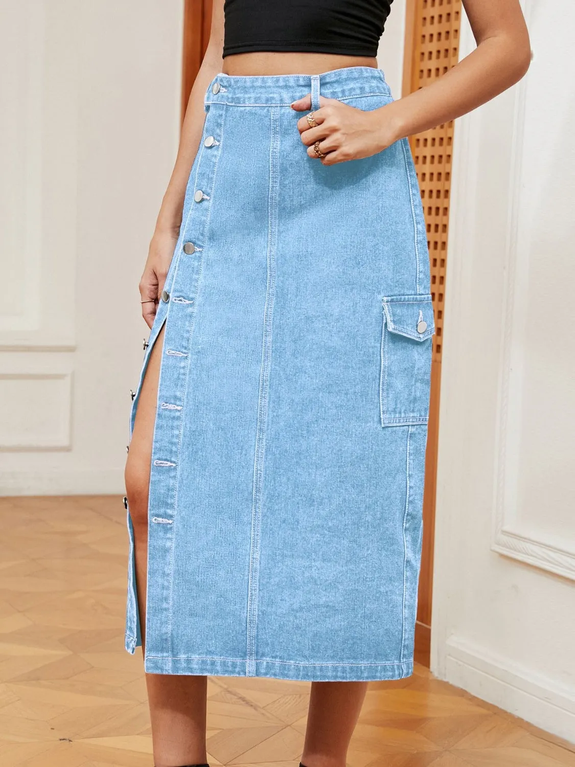 Side Pocket Denim Skirt