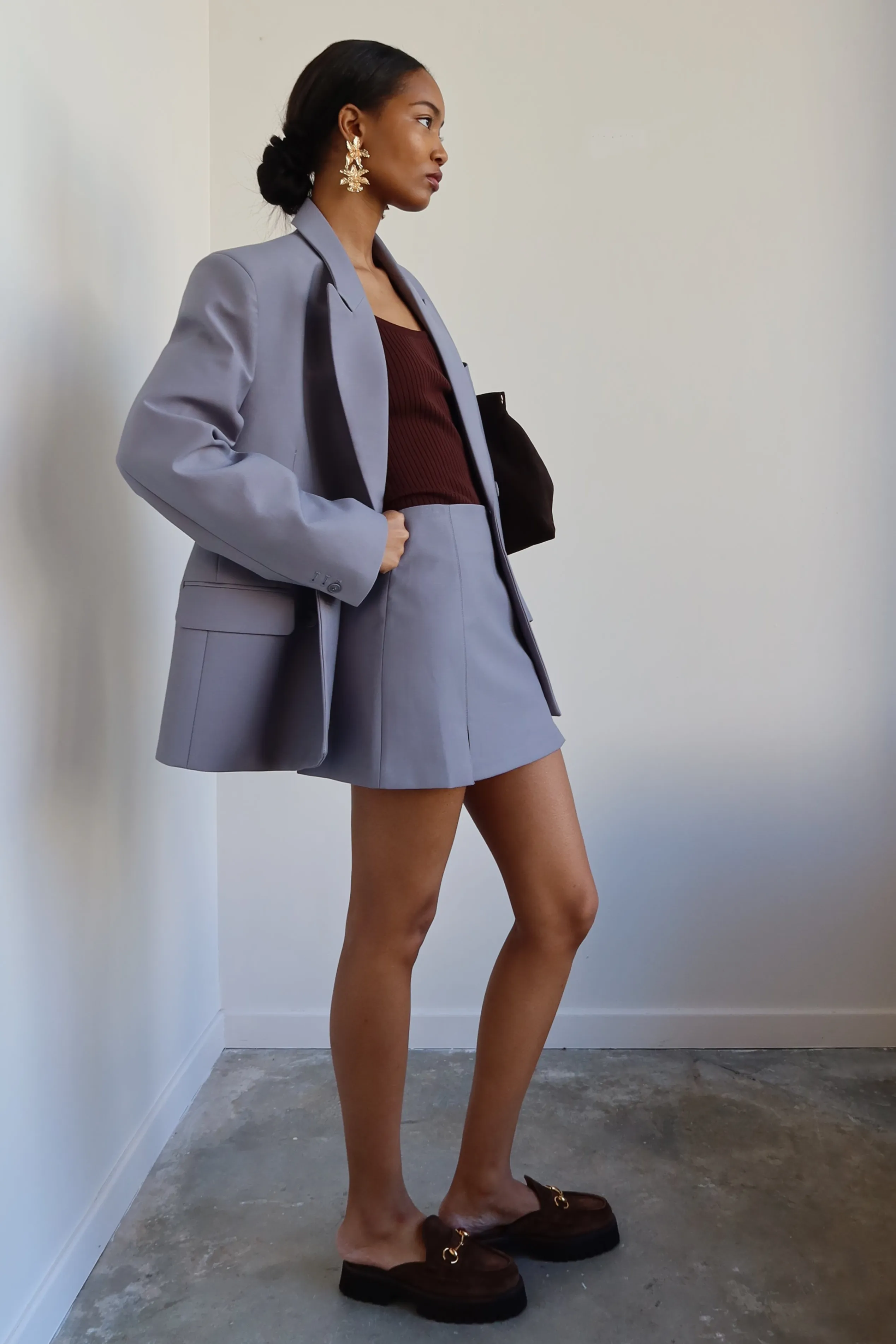Slate Blue Split Hem Mini Skirt