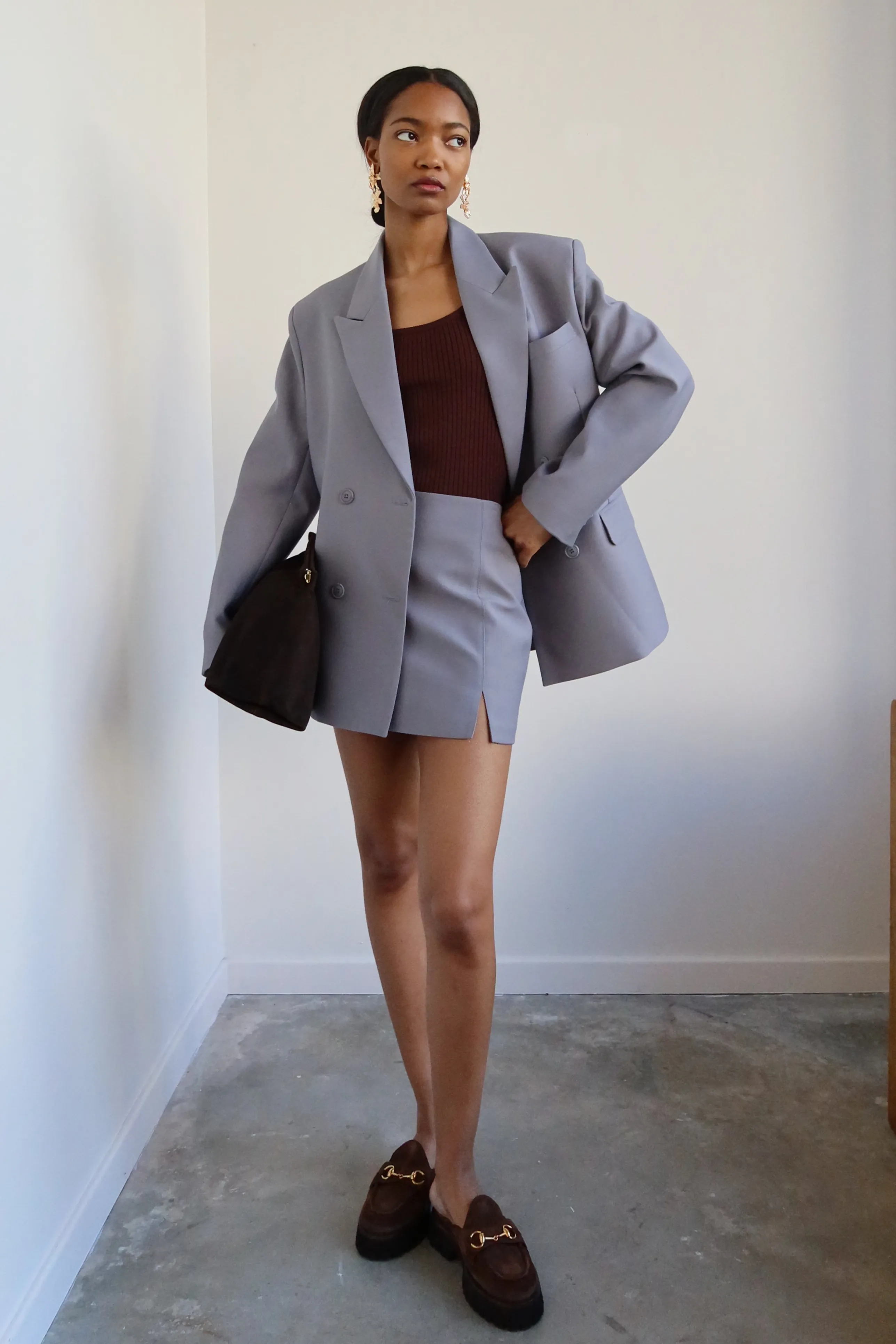 Slate Blue Split Hem Mini Skirt