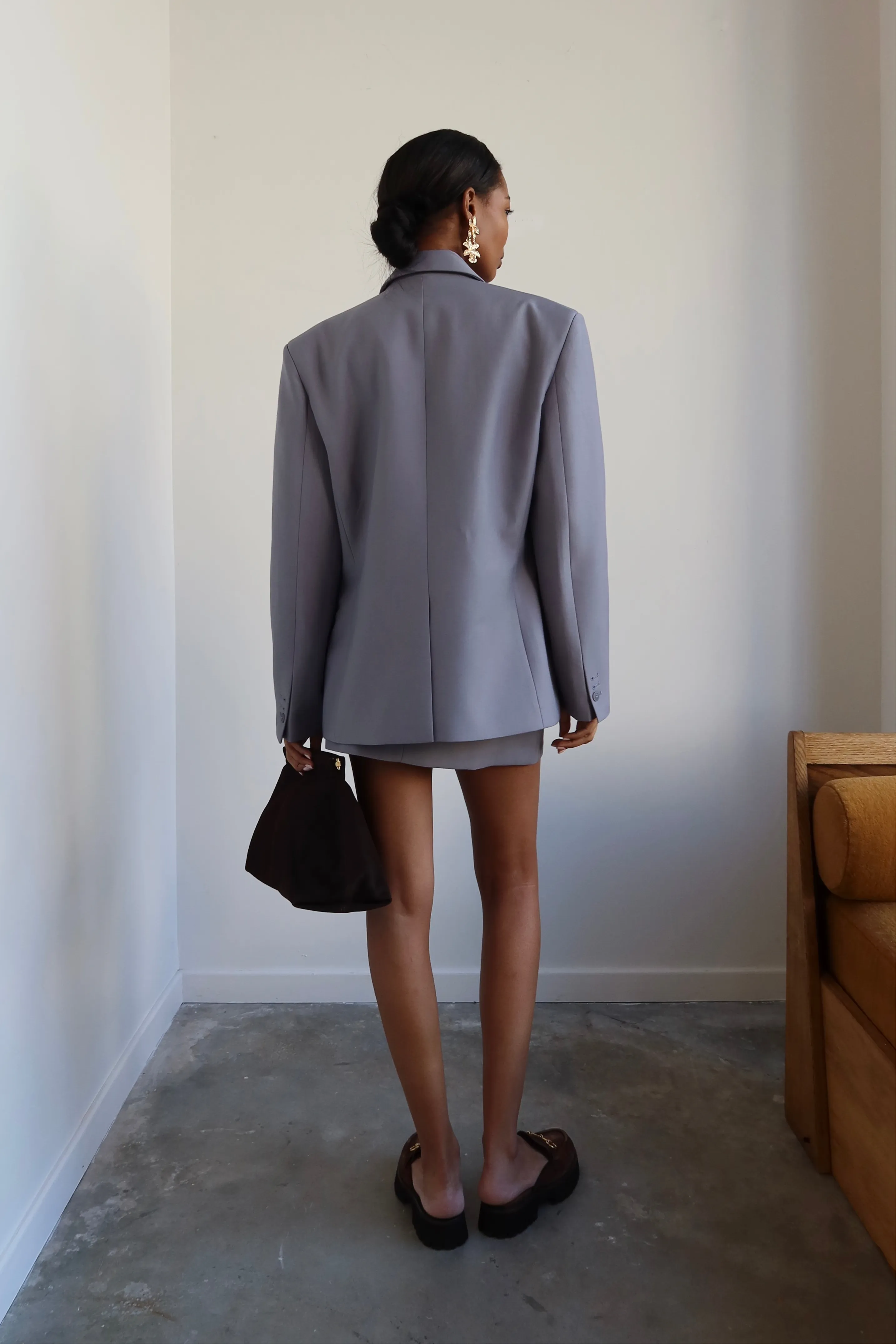 Slate Blue Split Hem Mini Skirt
