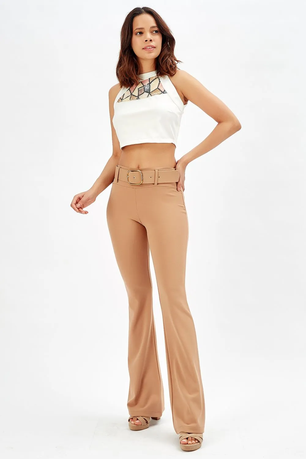 SNS Sense Beige Spanish Waist Knitted Fabric Pants Pnt32439 - The Woodlands