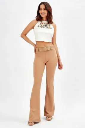 SNS Sense Beige Spanish Waist Knitted Fabric Pants Pnt32439 - The Woodlands