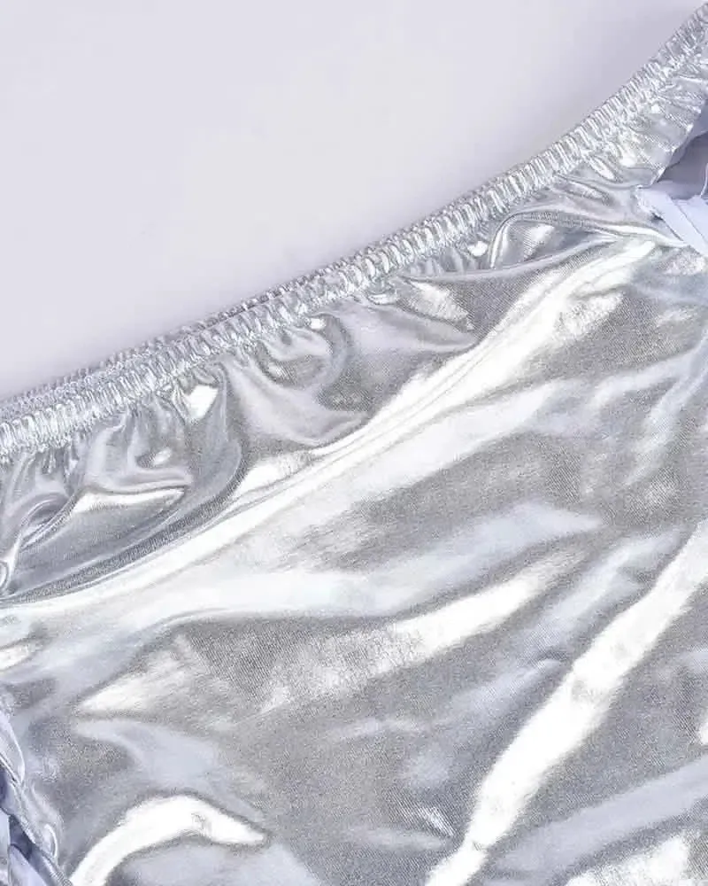 Solaria – Side shoelace detail – Metallic mini skirt