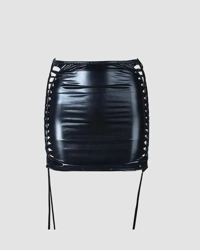 Solaria – Side shoelace detail – Metallic mini skirt