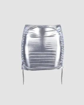 Solaria – Side shoelace detail – Metallic mini skirt
