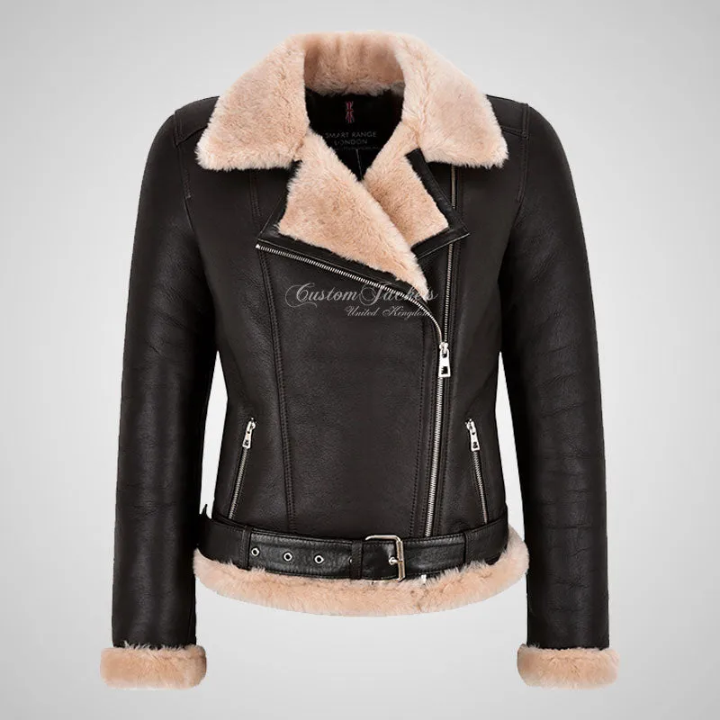 SPLENDOR Ladies Sheepskin Jacket Shearling Pilot/Biker Jacket