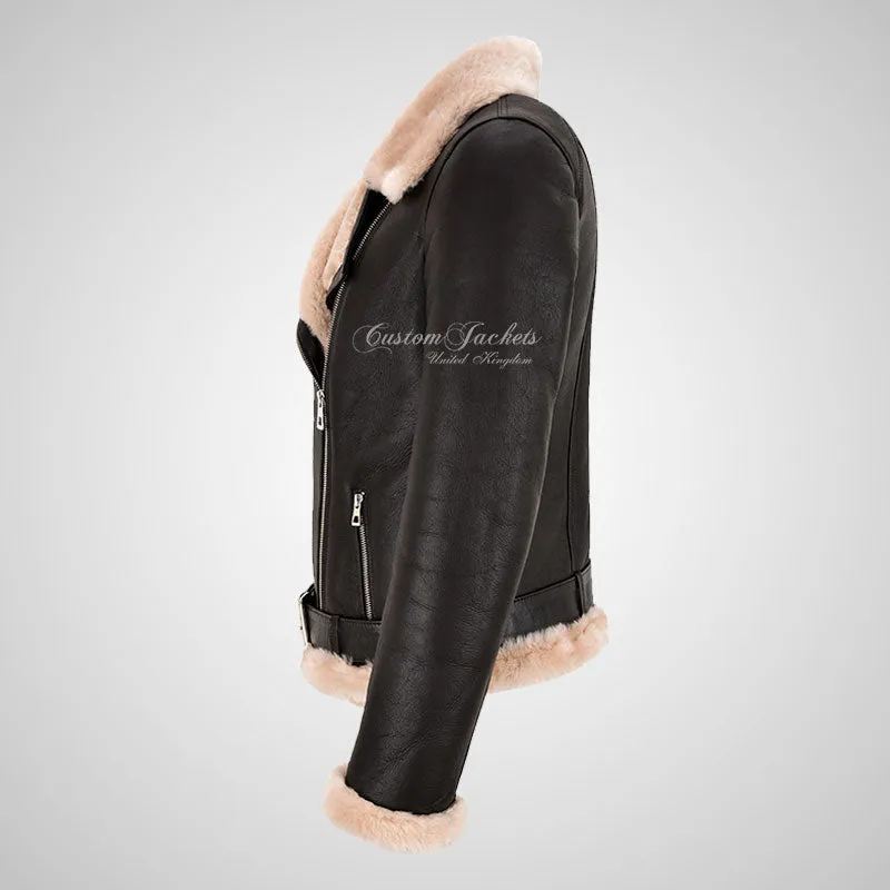 SPLENDOR Ladies Sheepskin Jacket Shearling Pilot/Biker Jacket