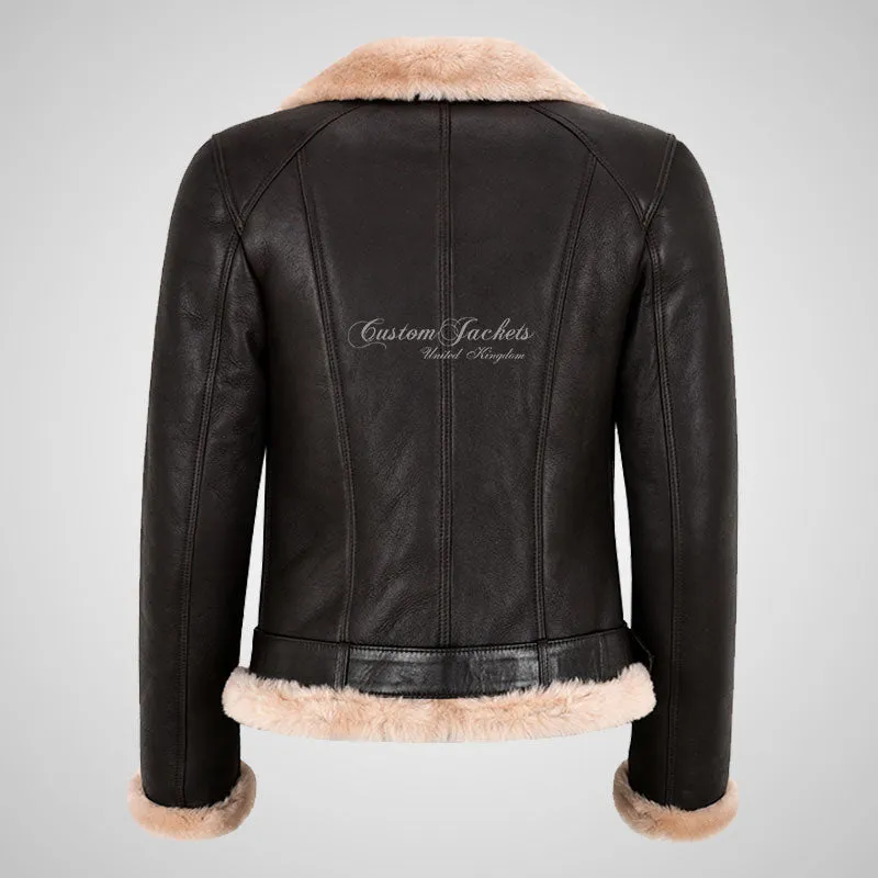 SPLENDOR Ladies Sheepskin Jacket Shearling Pilot/Biker Jacket