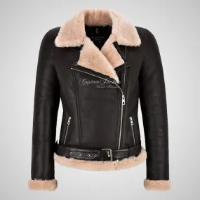 SPLENDOR Ladies Sheepskin Jacket Shearling Pilot/Biker Jacket