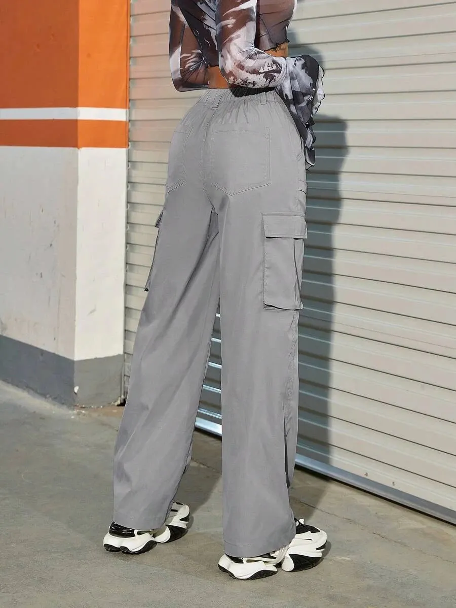 Street Solid Flap Pocket Side Cargo Pants