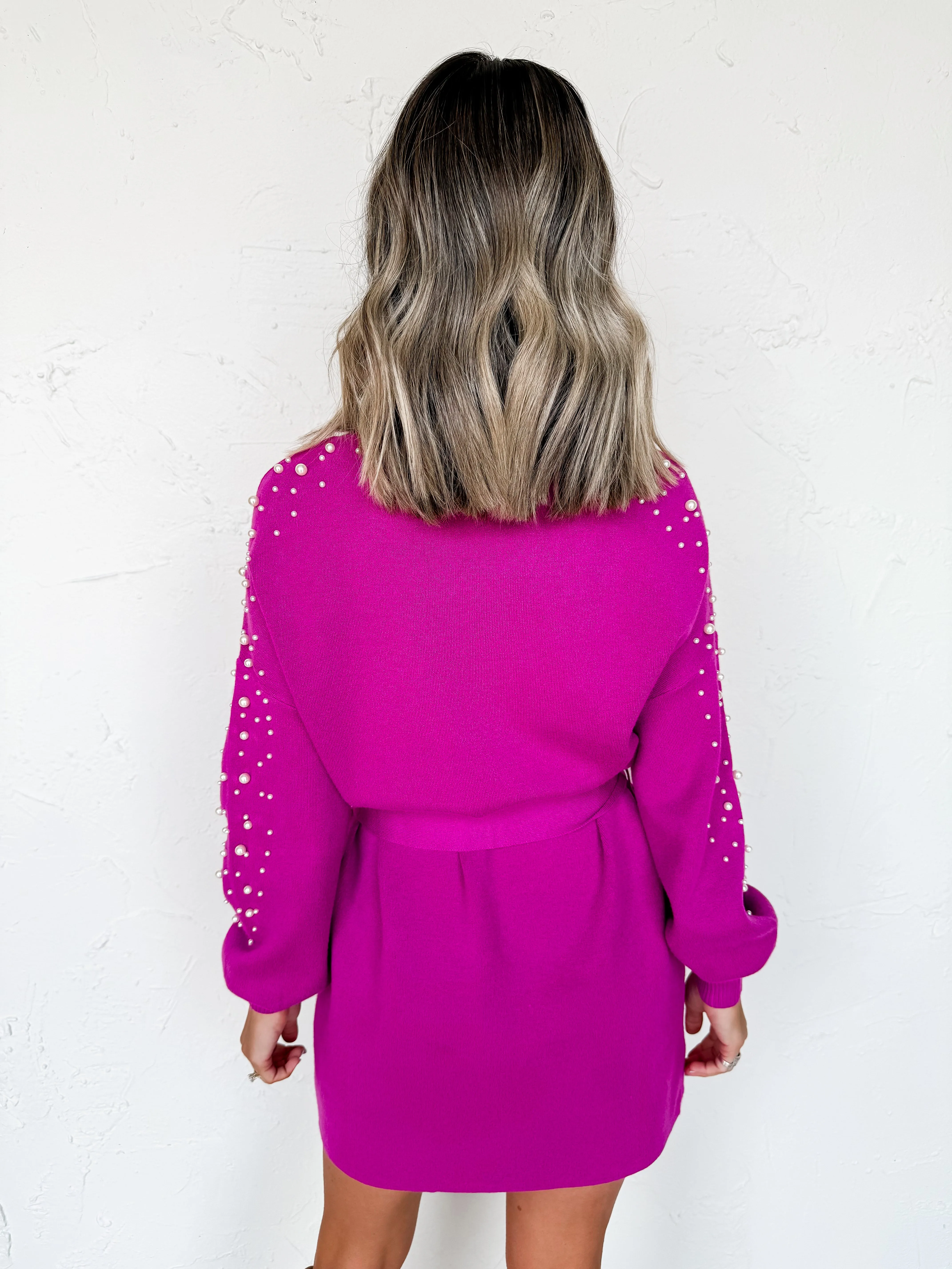 Sweet Charisma Pearl Embellished Sweater Dress