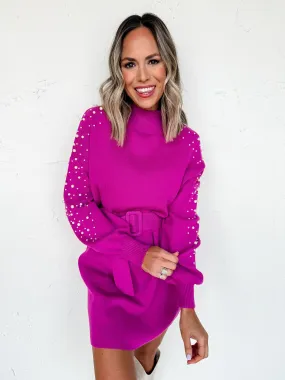 Sweet Charisma Pearl Embellished Sweater Dress